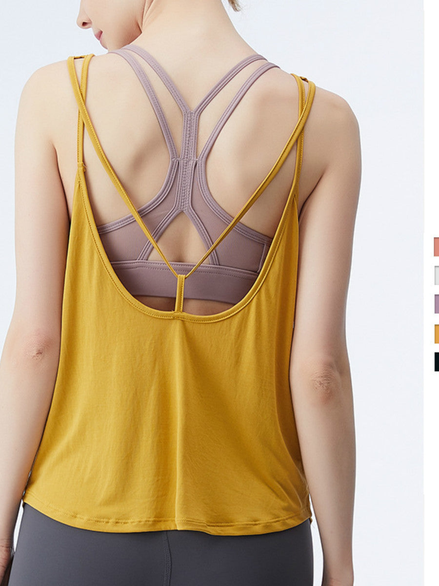 Back hollow thin belt female top yoga fitness vest female sling dry breathable hoodie loose thin