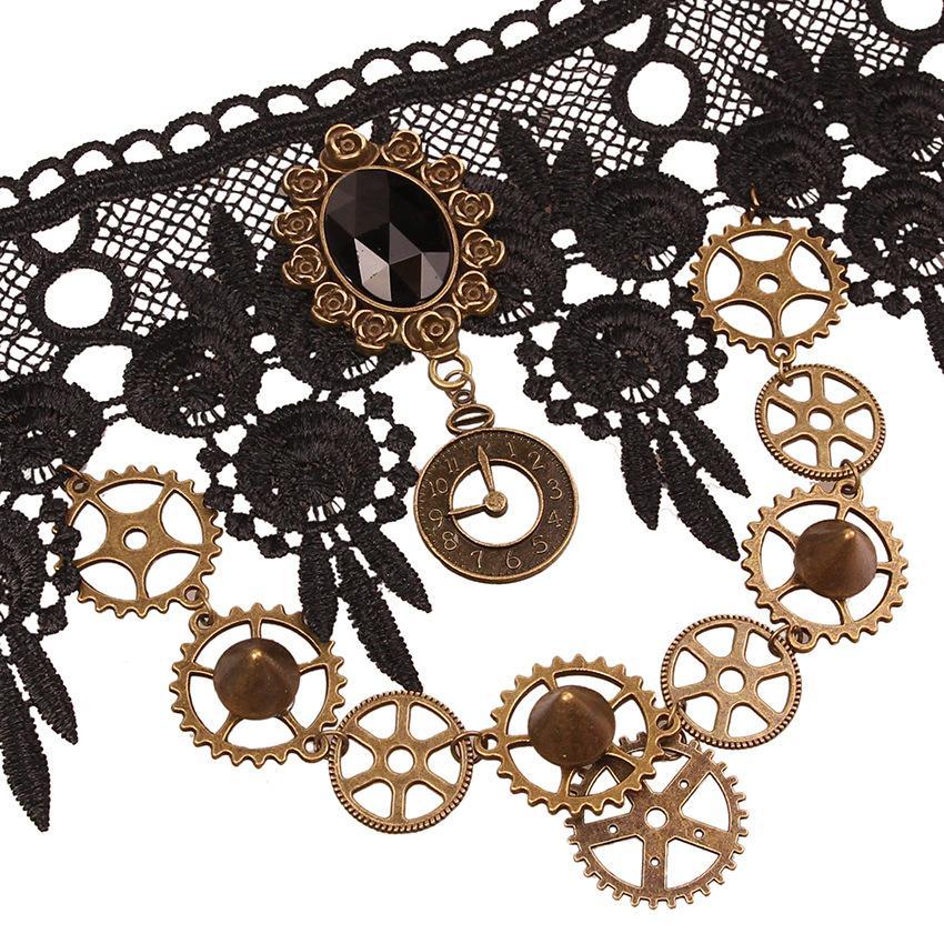 Steam Punk Retro Steam Engine Gear Series Lace Female Necklace Exaggerated Jewelry