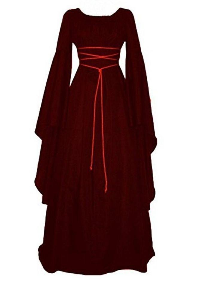 Halloween Solid Color Round Neck Long Sleeve Maxi Dress