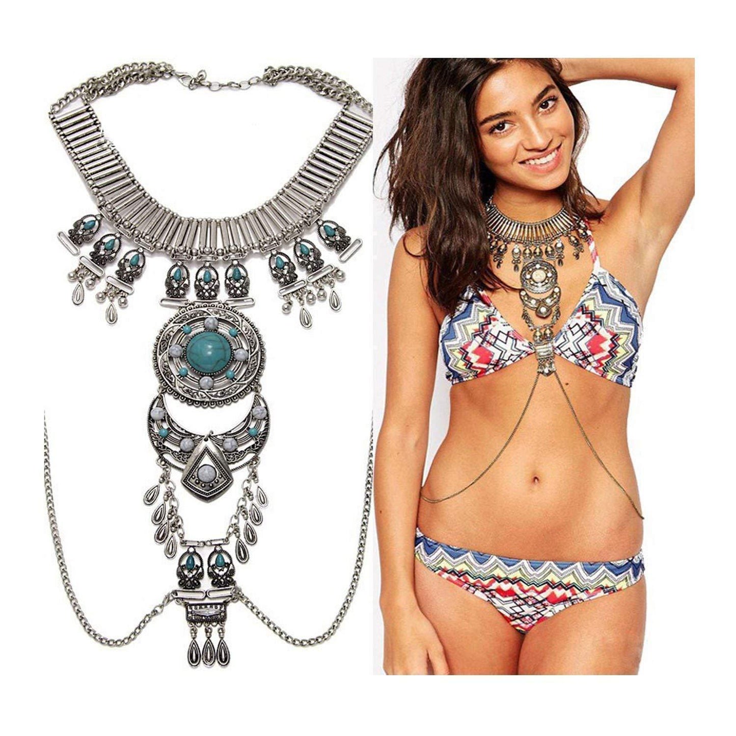 Sexy Boho Statement Turquoise Necklace Body Chains