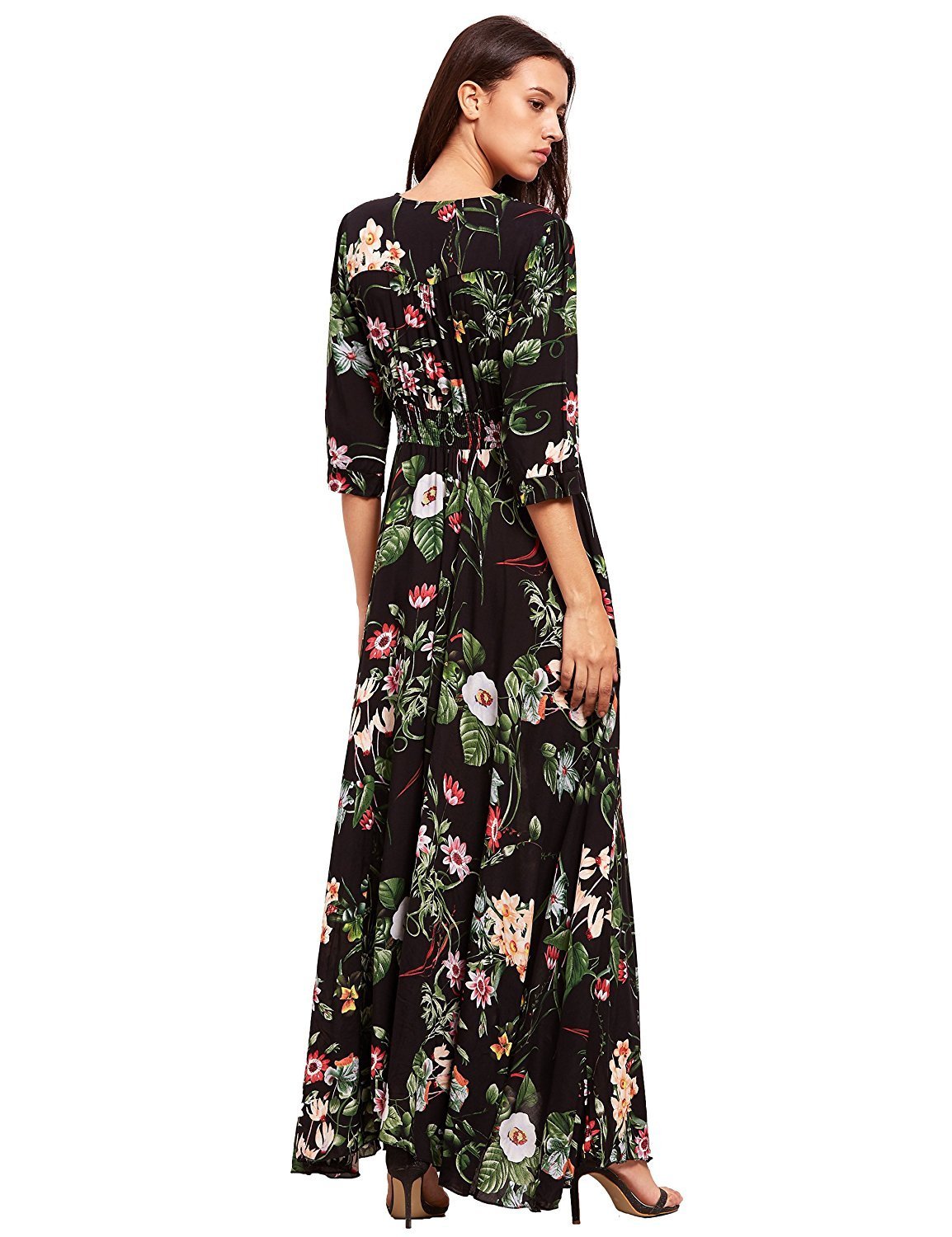 Button Up Split Floral Print Party Dress