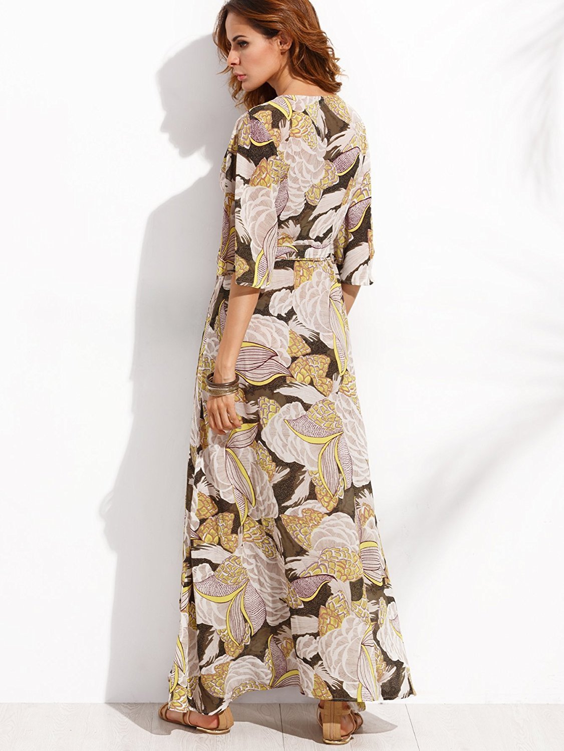 Button Up Split Floral Print Flowy Party Dress