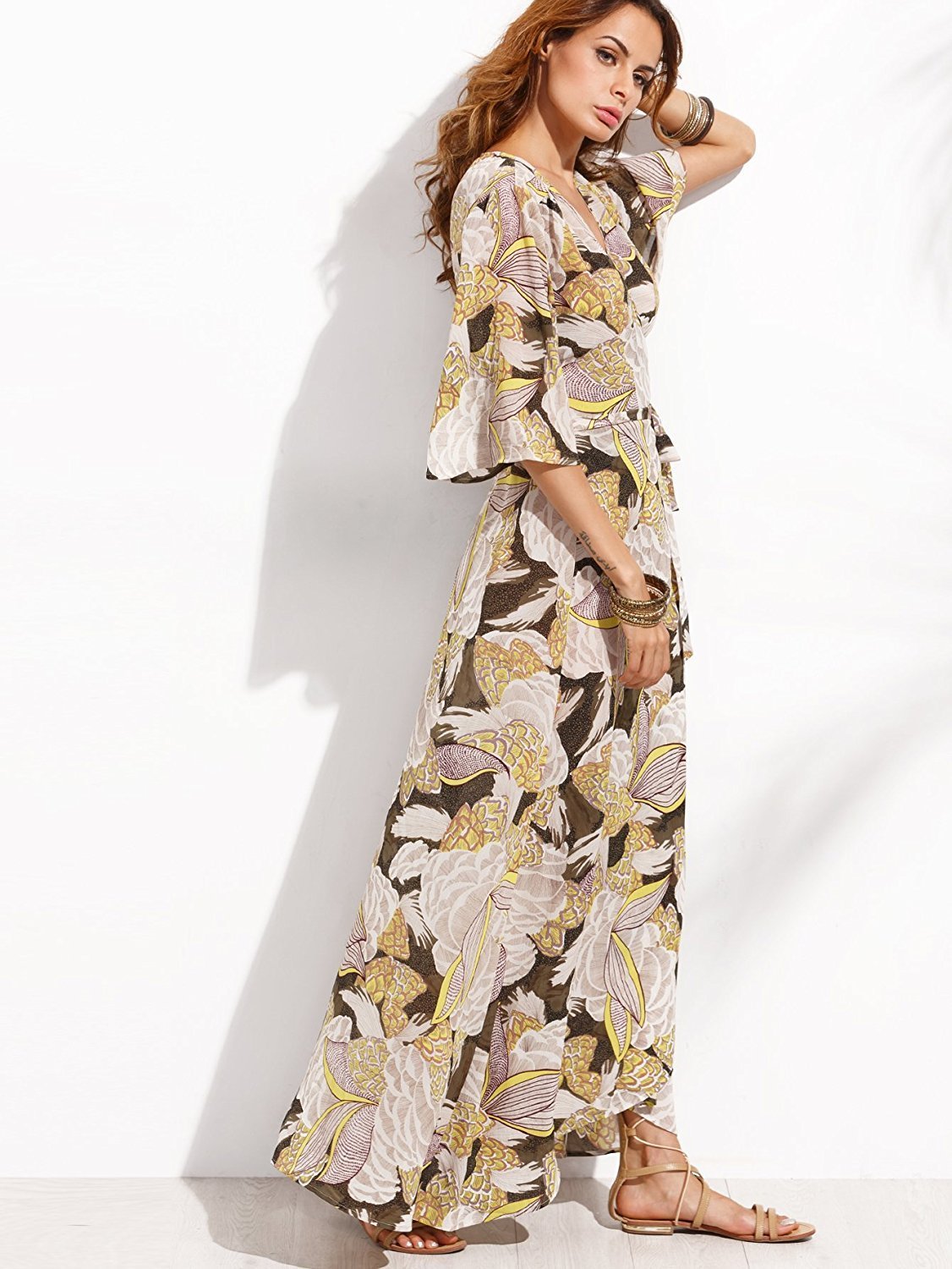 Button Up Split Floral Print Flowy Party Dress