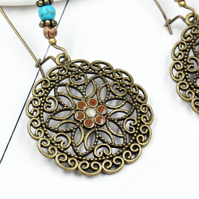 Bohemian Retro Long Hollow Flower Earrings