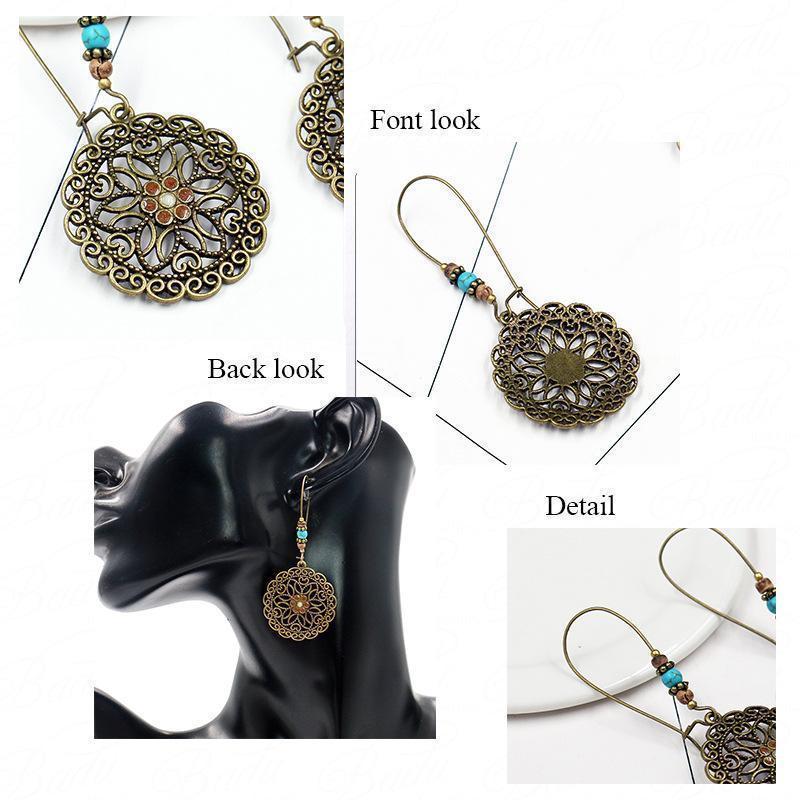 Bohemian Retro Long Hollow Flower Earrings