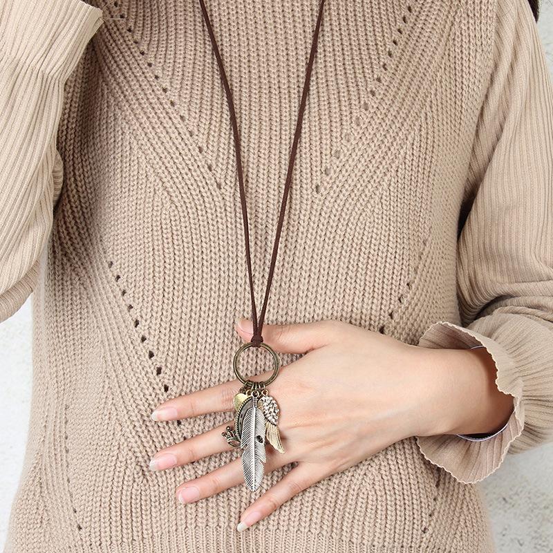 Original Retro Long Sweater Chain Fashion Joker Multi-element Cotton and Linen Accessories Pendant Necklace