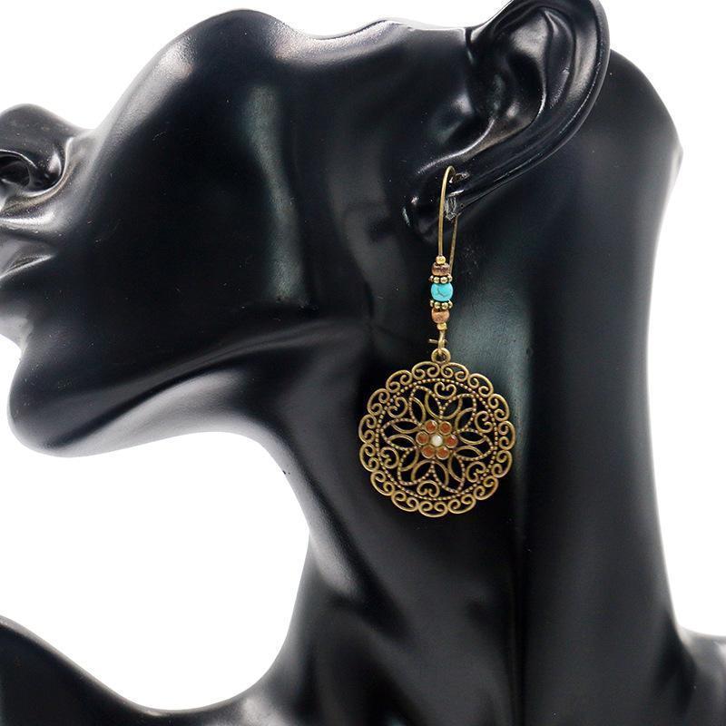 Bohemian Retro Long Hollow Flower Earrings