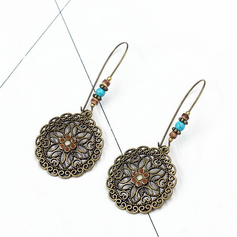 Bohemian Retro Long Hollow Flower Earrings