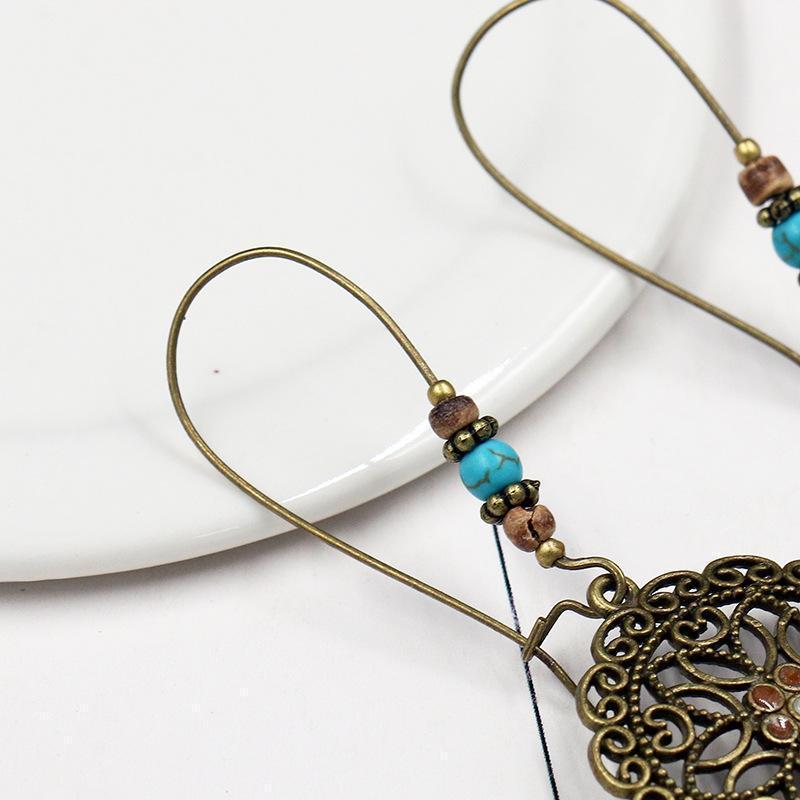 Bohemian Retro Long Hollow Flower Earrings