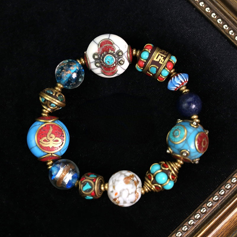 Original design retro Nepal ancient method Tibetan beads transfer beads glass bracelet