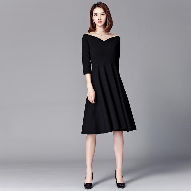 Temperament Socialite Little Breeze Dress Hepburn Little Black Skirt A Word Collar Bottom Skirt