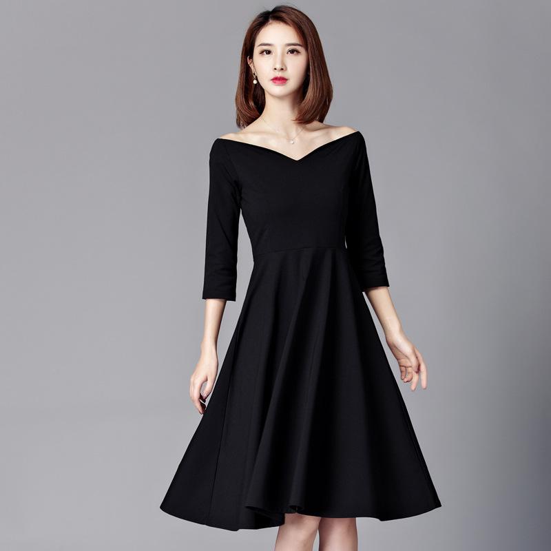 Temperament Socialite Little Breeze Dress Hepburn Little Black Skirt A Word Collar Bottom Skirt