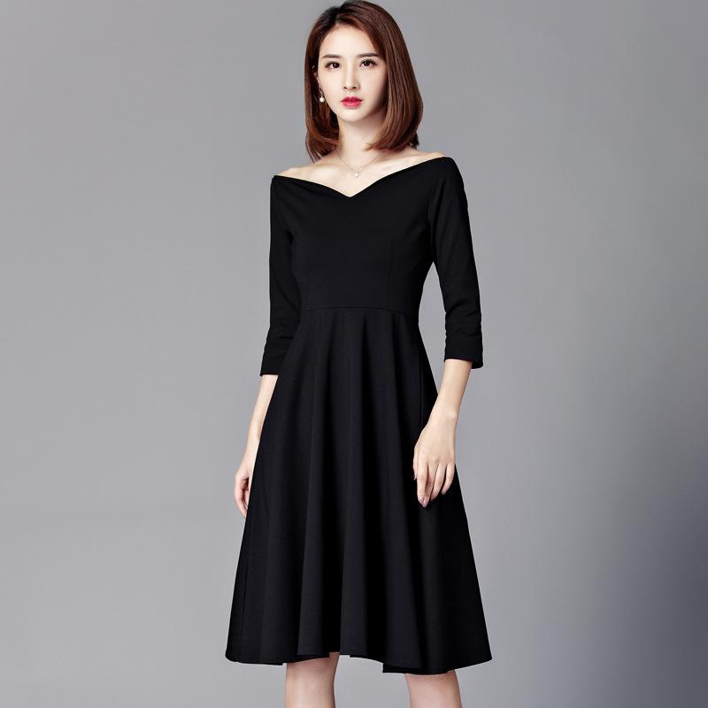 Temperament Socialite Little Breeze Dress Hepburn Little Black Skirt A Word Collar Bottom Skirt