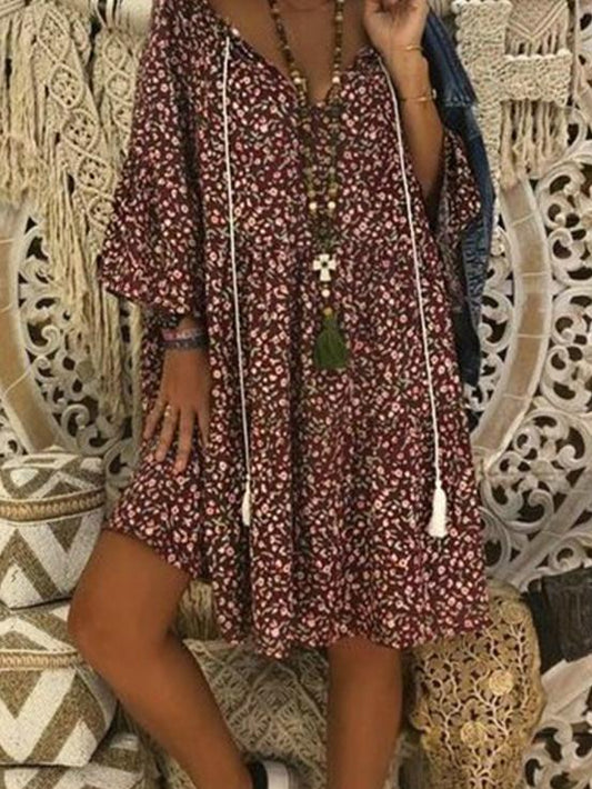 Boho Style Printed Loose Fitting Dress