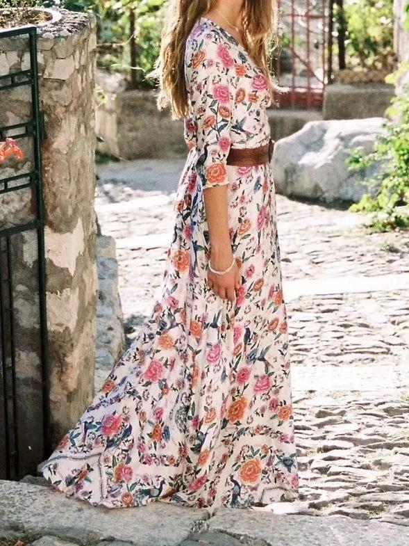 Boho Floral Sexy V-neck Sleeve Maxi Chic bohemi Long Dress