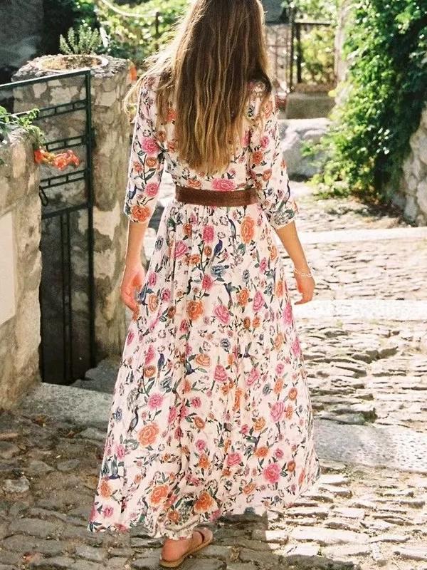 Boho Floral Sexy V-neck Sleeve Maxi Chic bohemi Long Dress