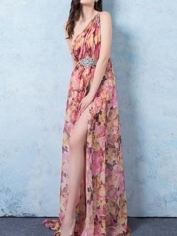 Printed chiffon halter sexy dress