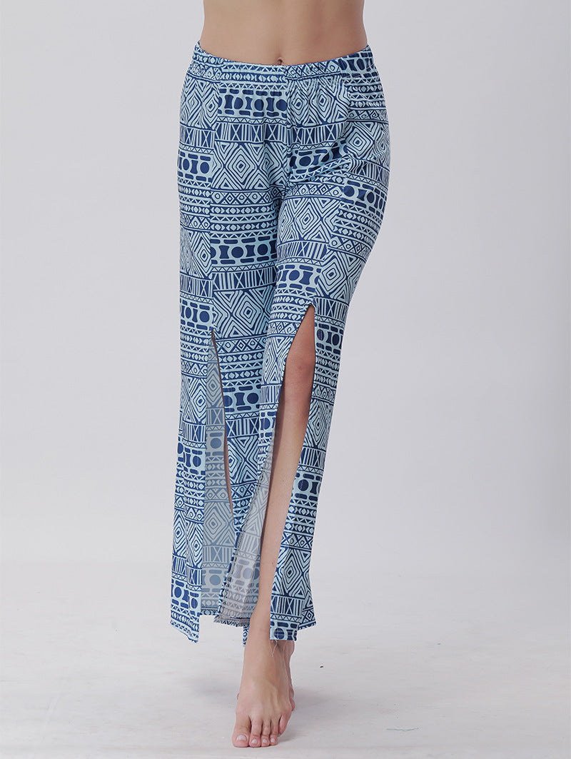 Summer Trousers with Split Legs and Horn Printed Trousers Yoga Pants Casual Loose Leisure Pants