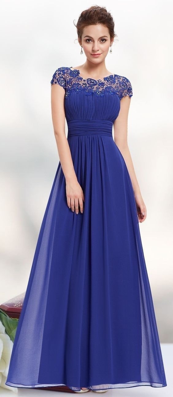 Round Neck Short Sleeve Evening Gown Maxi Dress