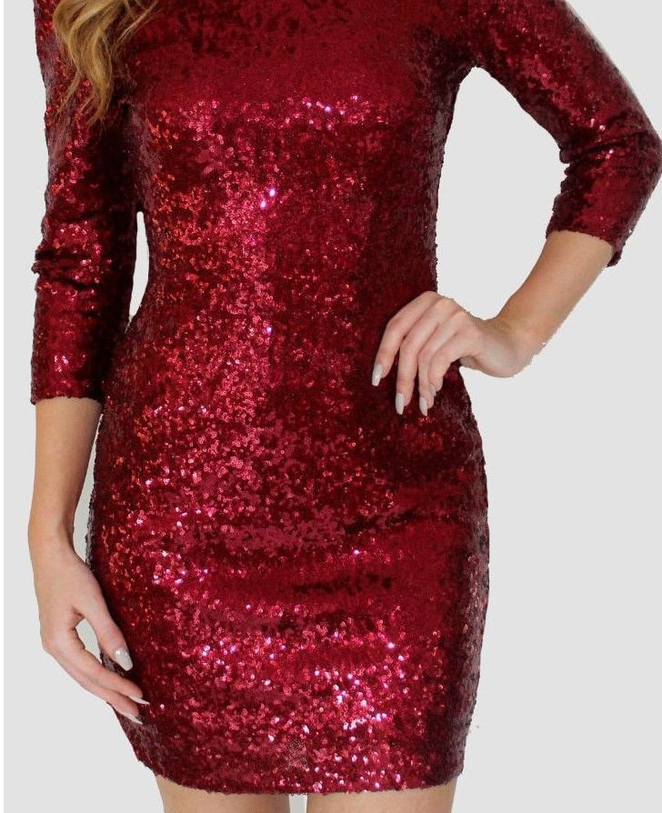 Sexy Sequined Perspective Long Sleeve Bodycon Dress