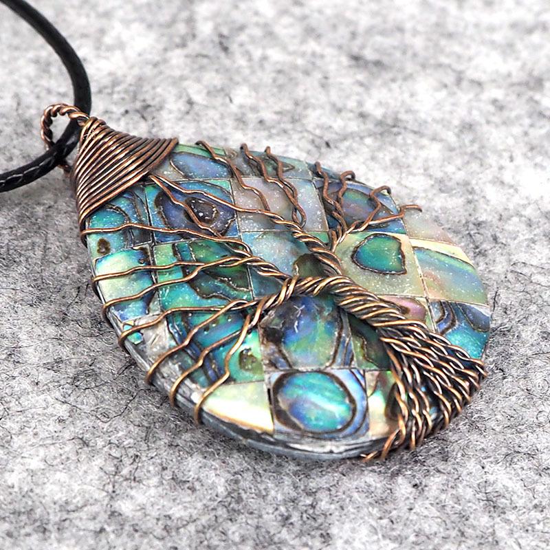 Handmade Natural Abalone Shell Stone Pendant Necklace