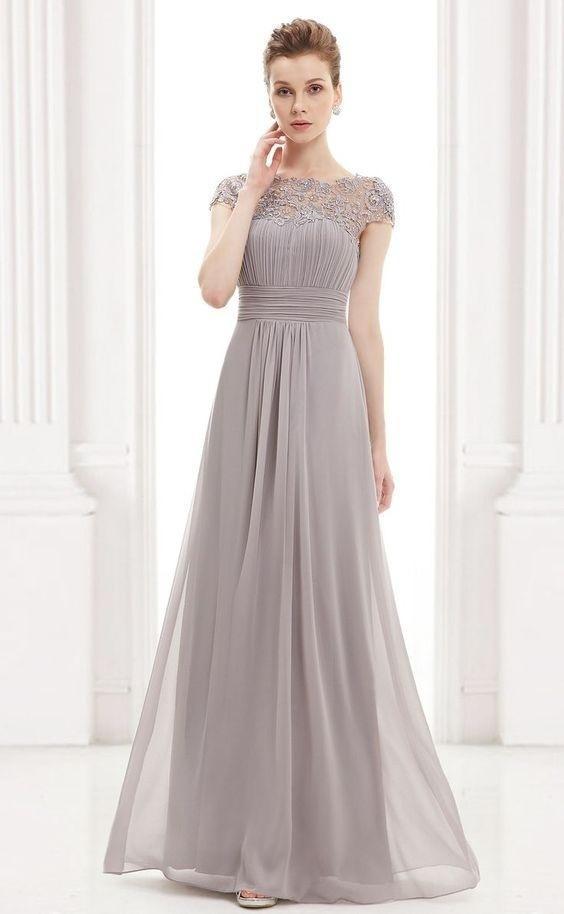 Round Neck Short Sleeve Evening Gown Maxi Dress