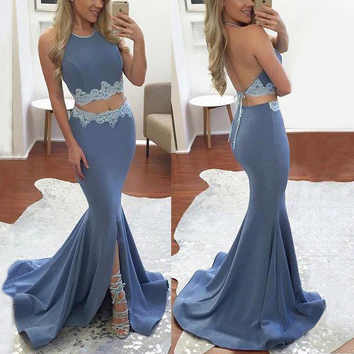 Sexy Halter Neck Backless Wedding Maxi Dress Fishtail Dress