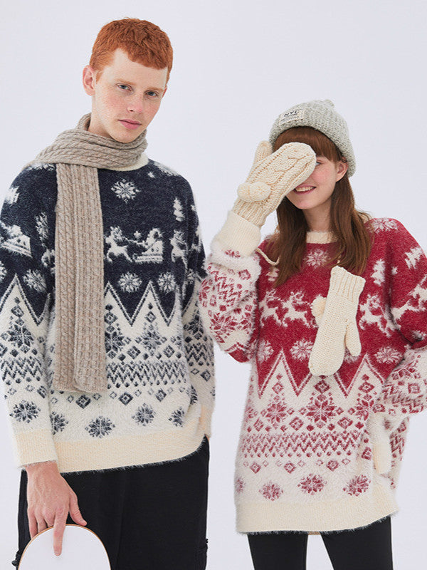 Loose Casual Couple Sweater Pullover Long Sleeve Korean Christmas Cartoon Sweater