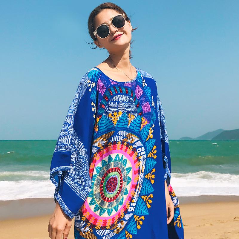 Loose 3 Colors Floral Print Batwing Sleeve Midi Dress