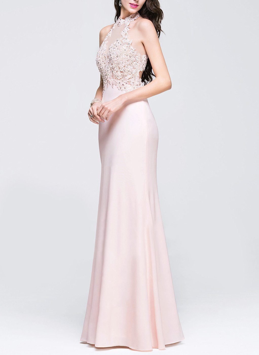 Lace Sleeveless Mermaid Evening Gown Maxi Dress