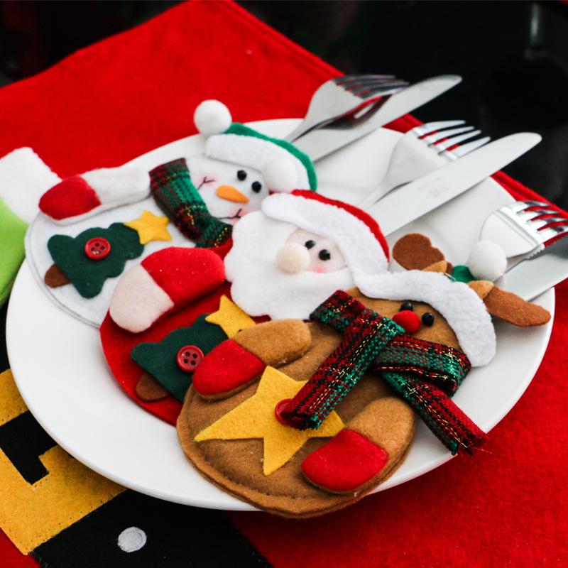 Santa Claus Snowman Knifes Forks Bag Christmas Party Decoration