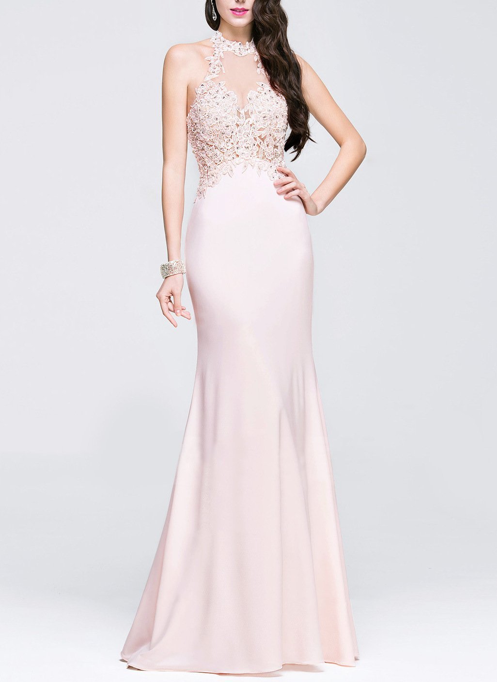 Lace Sleeveless Mermaid Evening Gown Maxi Dress