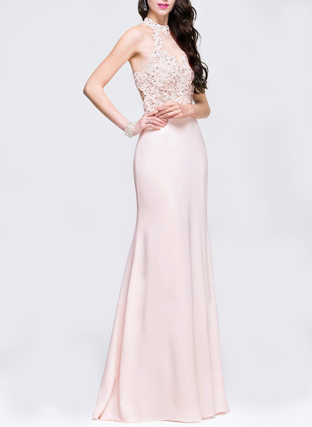 Lace Sleeveless Mermaid Evening Gown Maxi Dress