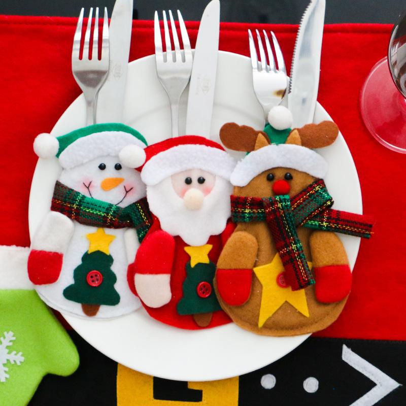 Santa Claus Snowman Knifes Forks Bag Christmas Party Decoration