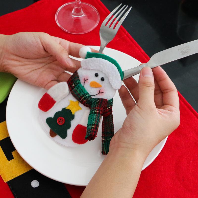 Santa Claus Snowman Knifes Forks Bag Christmas Party Decoration