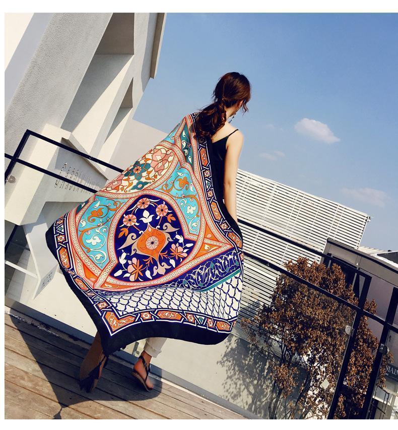 Black Mandala National Style Vacation Printing Sunscreen Scarf Shawl Beach Towel