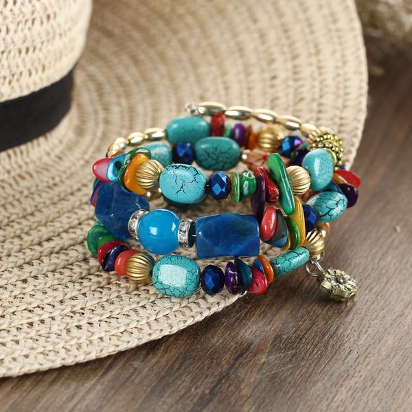 Bohemian Colorful Stone Long Bracelet Multilayer Rhinestone Bead Bracelet for Women Men