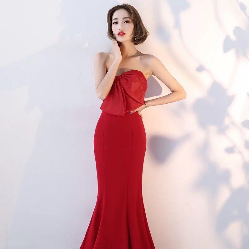 New Sexy Tube Top Fishtail Bride Toasting Suit Maxi Dress