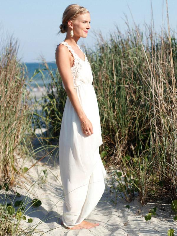 Flower Lace Strap White Maxi Dress