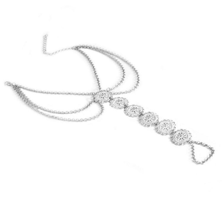 Boho Vintage Ethnic Carved Flower Plate Foot Chain Anklet Accessories