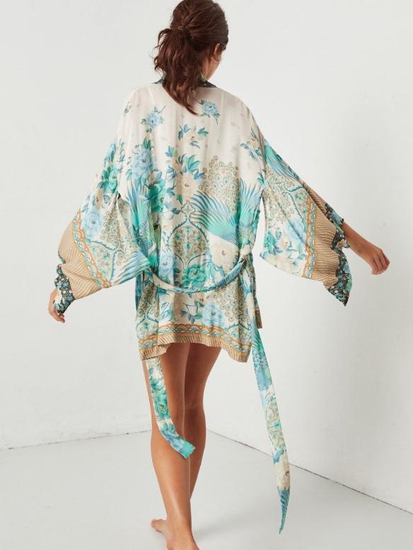 Bohemian Print Retro Loose Sleeves Tie Cardigan Kimono Sun Protection Shirt