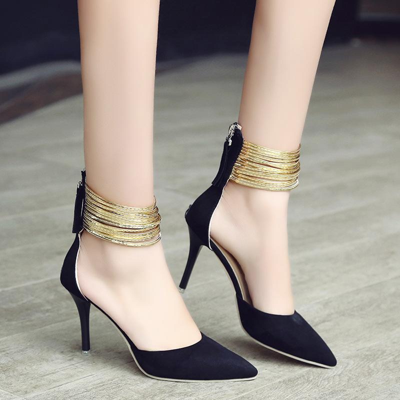 Pointed Stiletto Fashion Side Air Gold Foot Ring Female Banquet High Heels Shoes