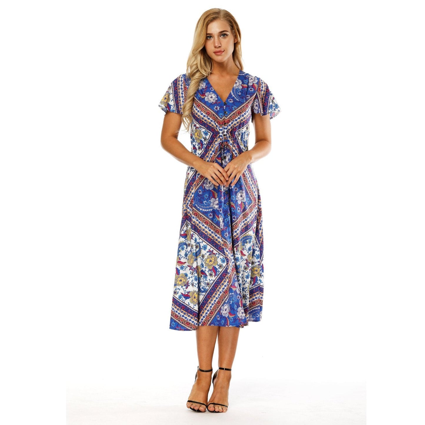 Bohemian Floral V-neck Split Beach Long Dress