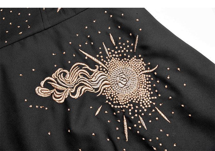 Sling Gold Thread Embroidery Moon Starry Maxi Dress