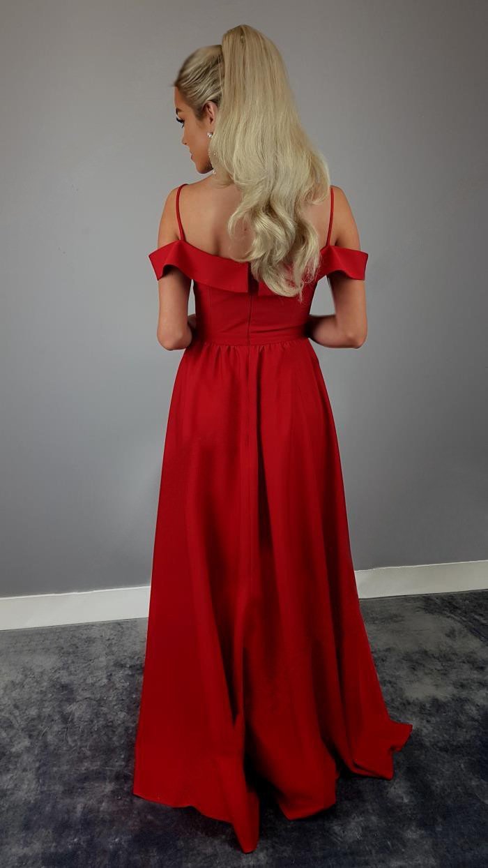 Red Spaghetti Strap Evening Party Maxi Dress