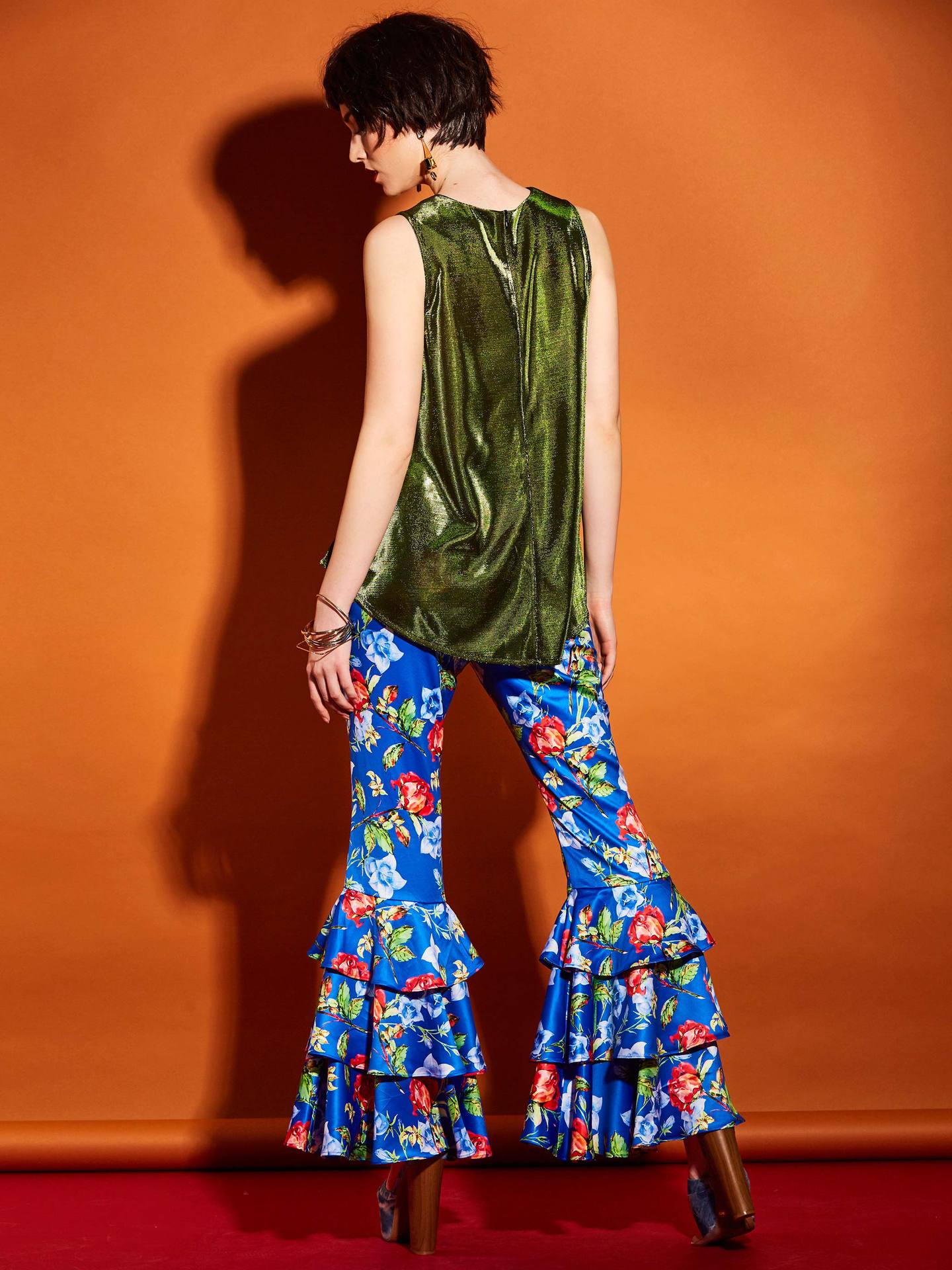 Bright Elastics Ruffles Floral Bellbottoms Pants