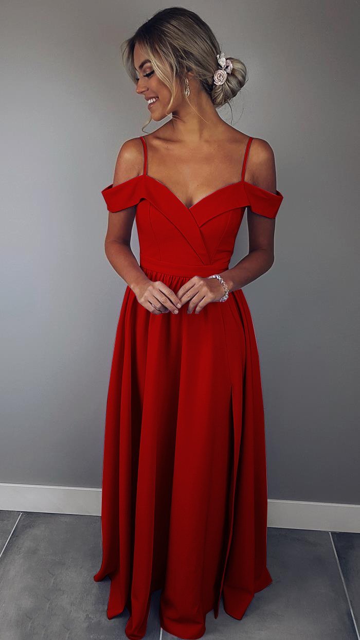 Red Spaghetti Strap Evening Party Maxi Dress