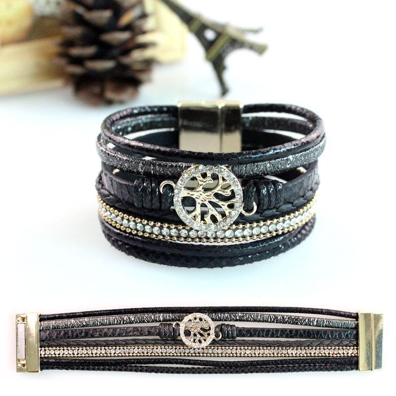 Life Tree Leather Rope Weaving Magnet Buckle Bracelet