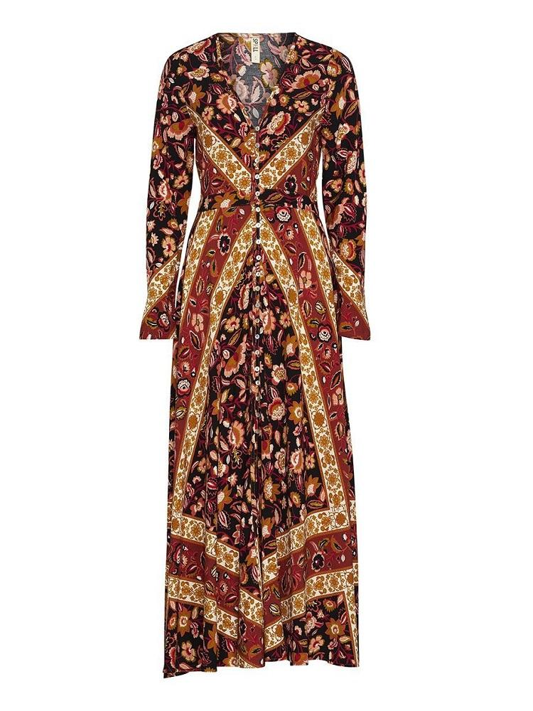 Summer Print Long Sleeve Bohemia Beach Maxi Long Dress