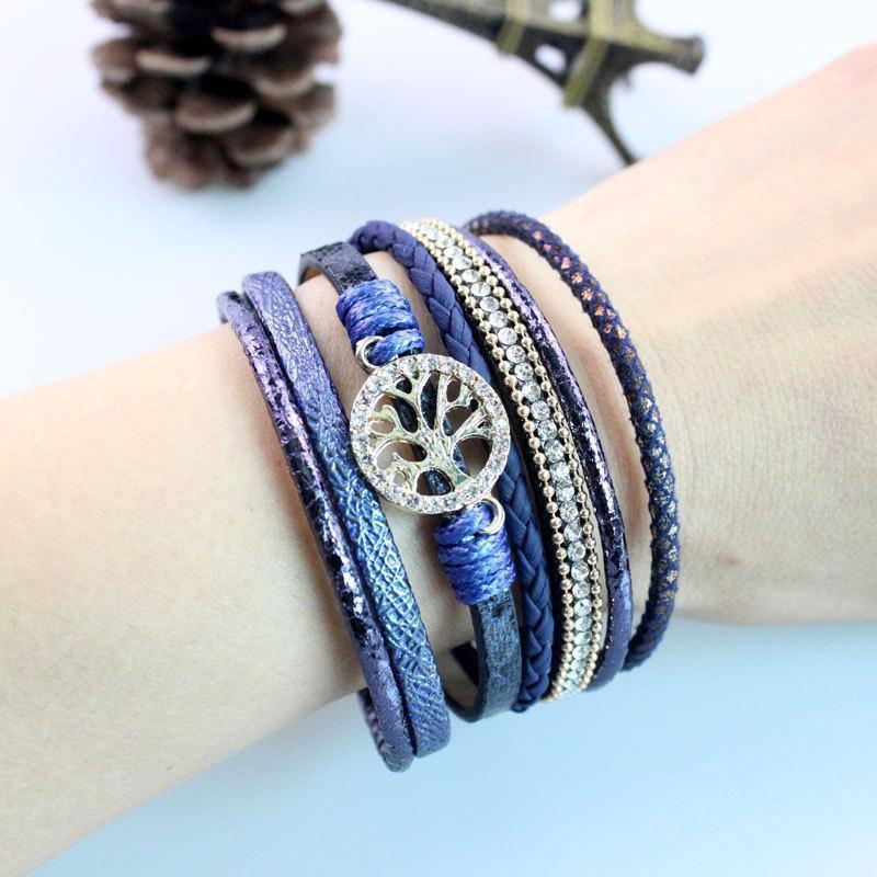 Life Tree Leather Rope Weaving Magnet Buckle Bracelet